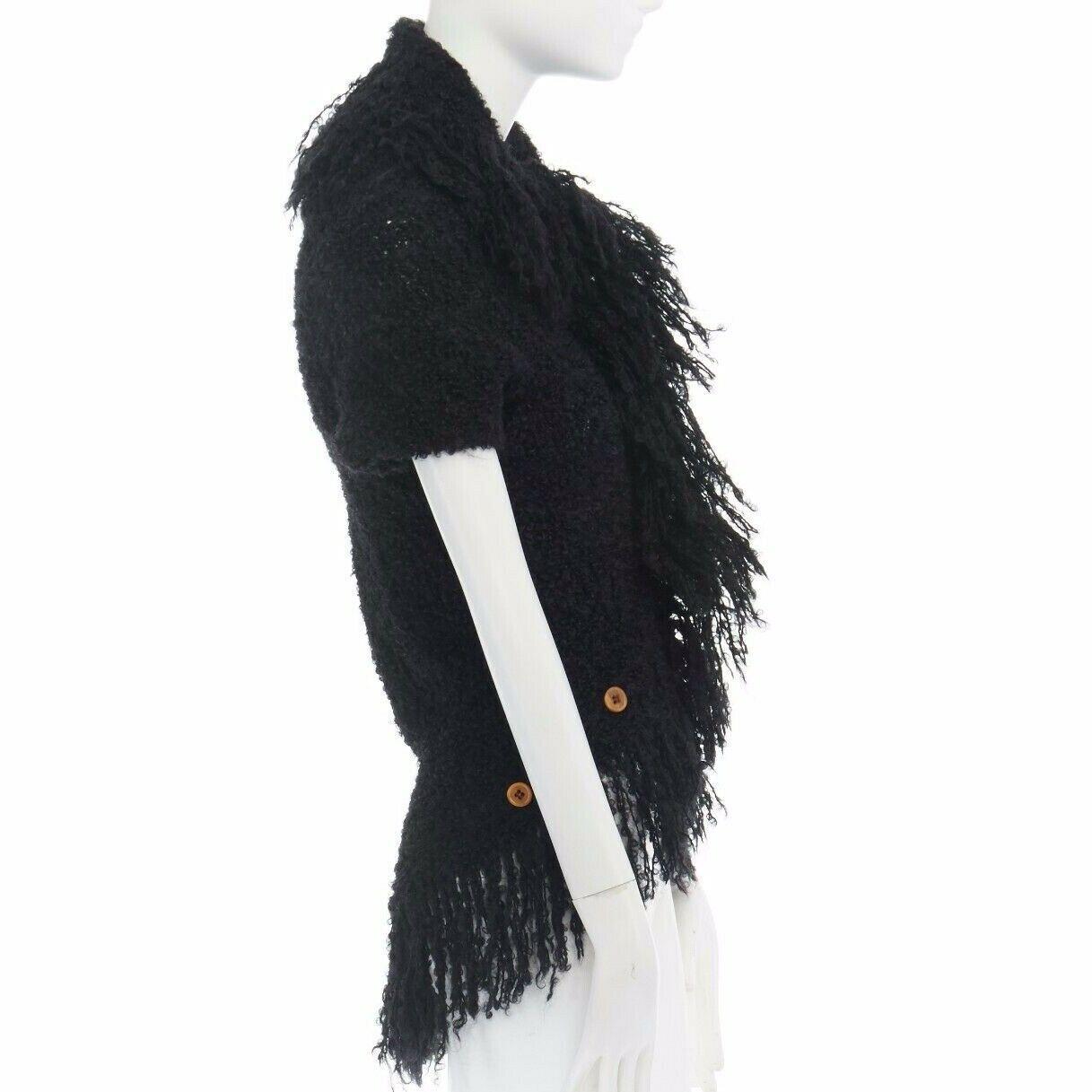 runway COMME DES GARCONS AW02 black mohair fringe trimmed circle cut cardigan 1