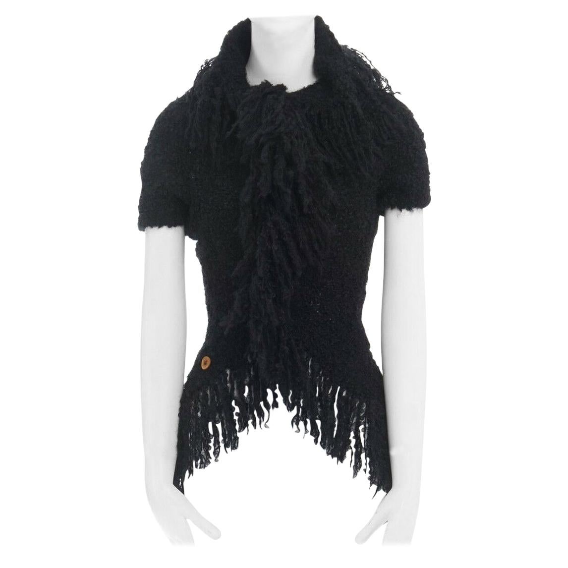 runway COMME DES GARCONS AW02 black mohair fringe trimmed circle cut cardigan