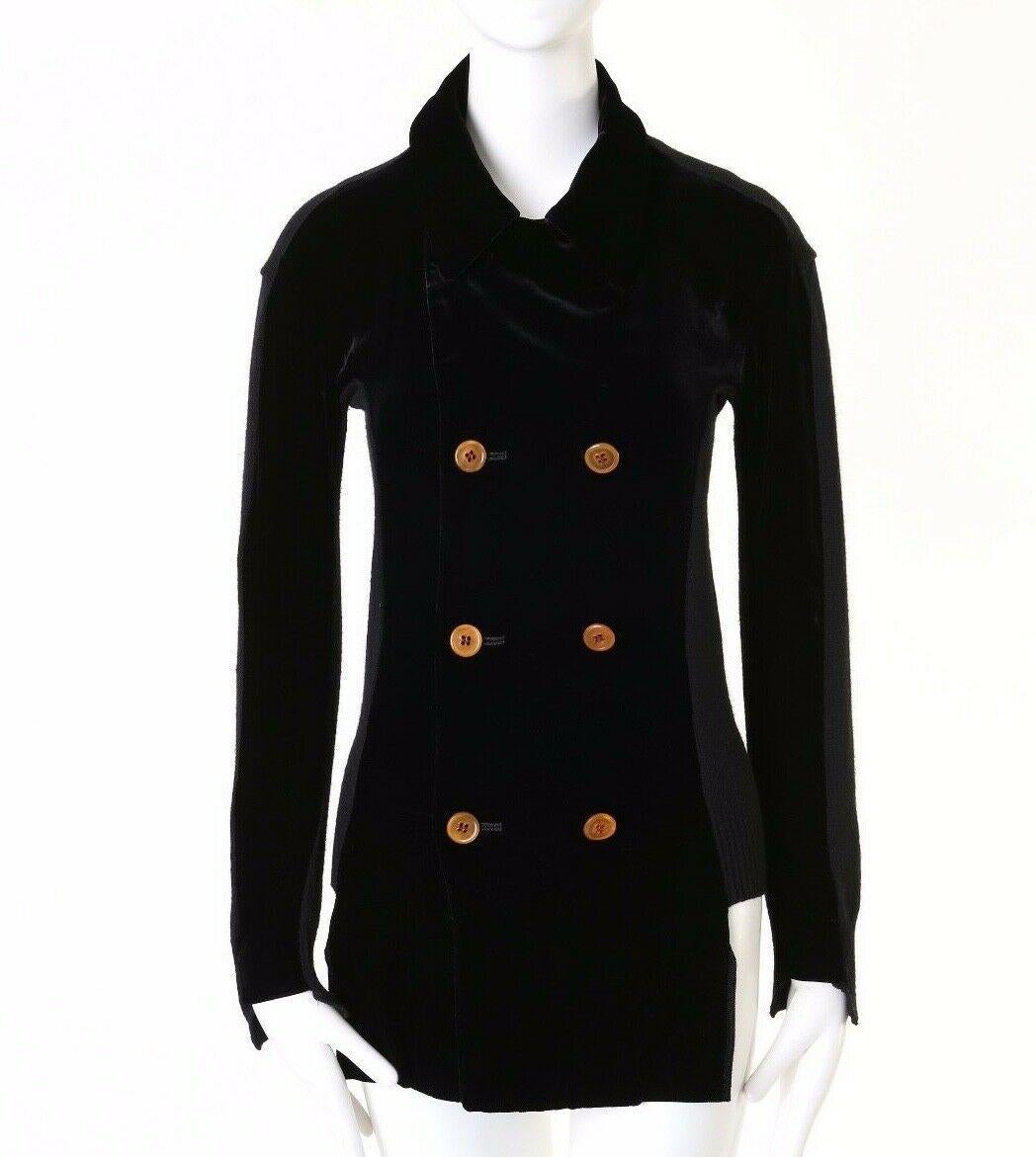 Black runway COMME DES GARCONS AW02 black velvet double breasted knit jacket S US4 UK8 For Sale