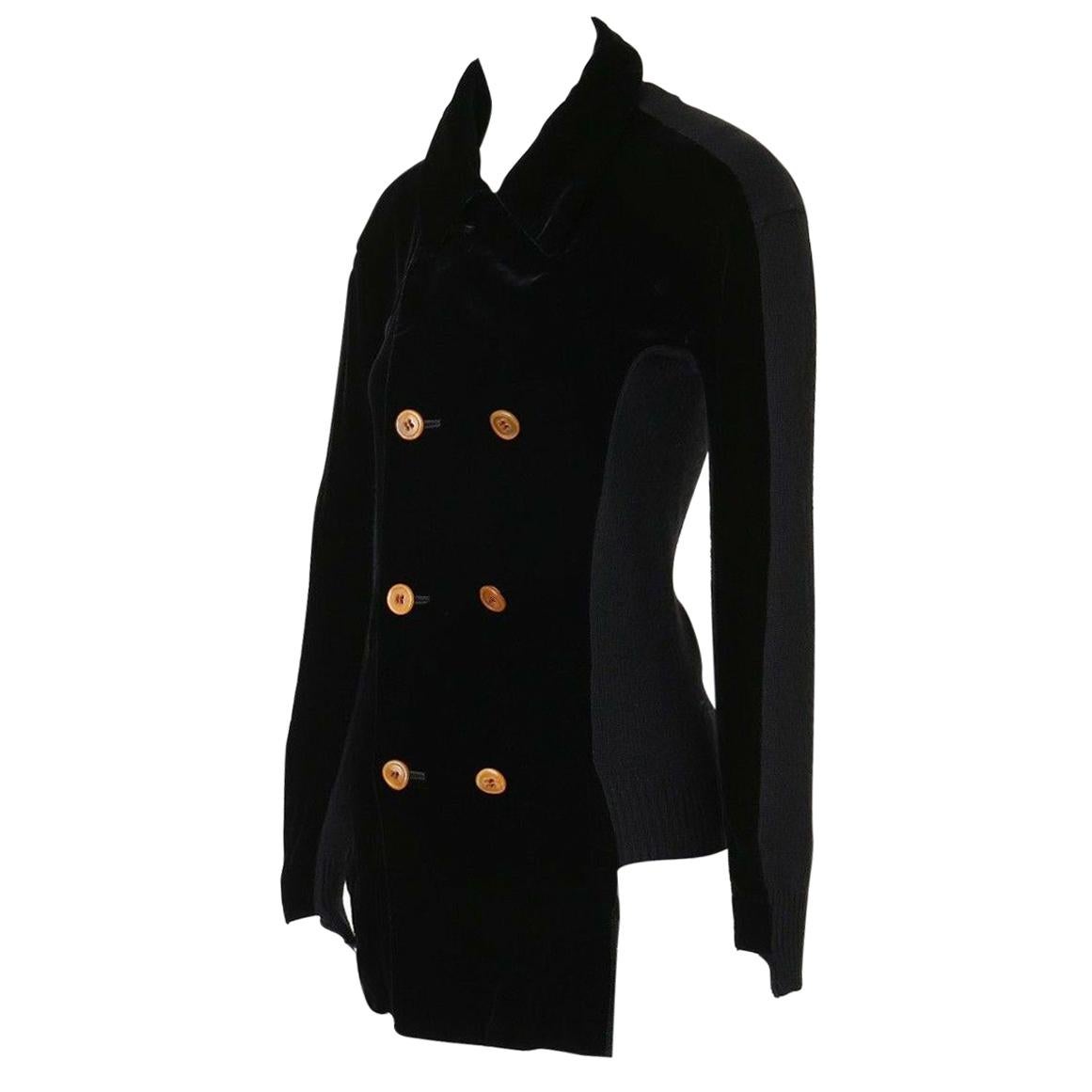 runway COMME DES GARCONS AW02 black velvet double breasted knit jacket S US4 UK8 For Sale