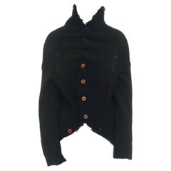 Used runway COMME DES GARCONS AW02 black wool knit raw edge circle cut cardigan