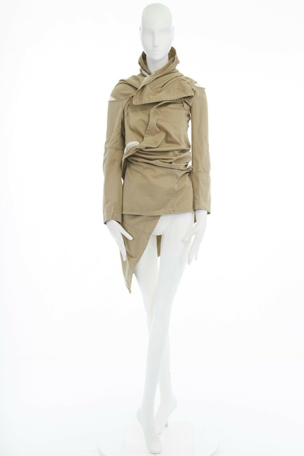Brown runway COMME DES GARCONS AW03 square zip up bundled deconstructed trench coat S