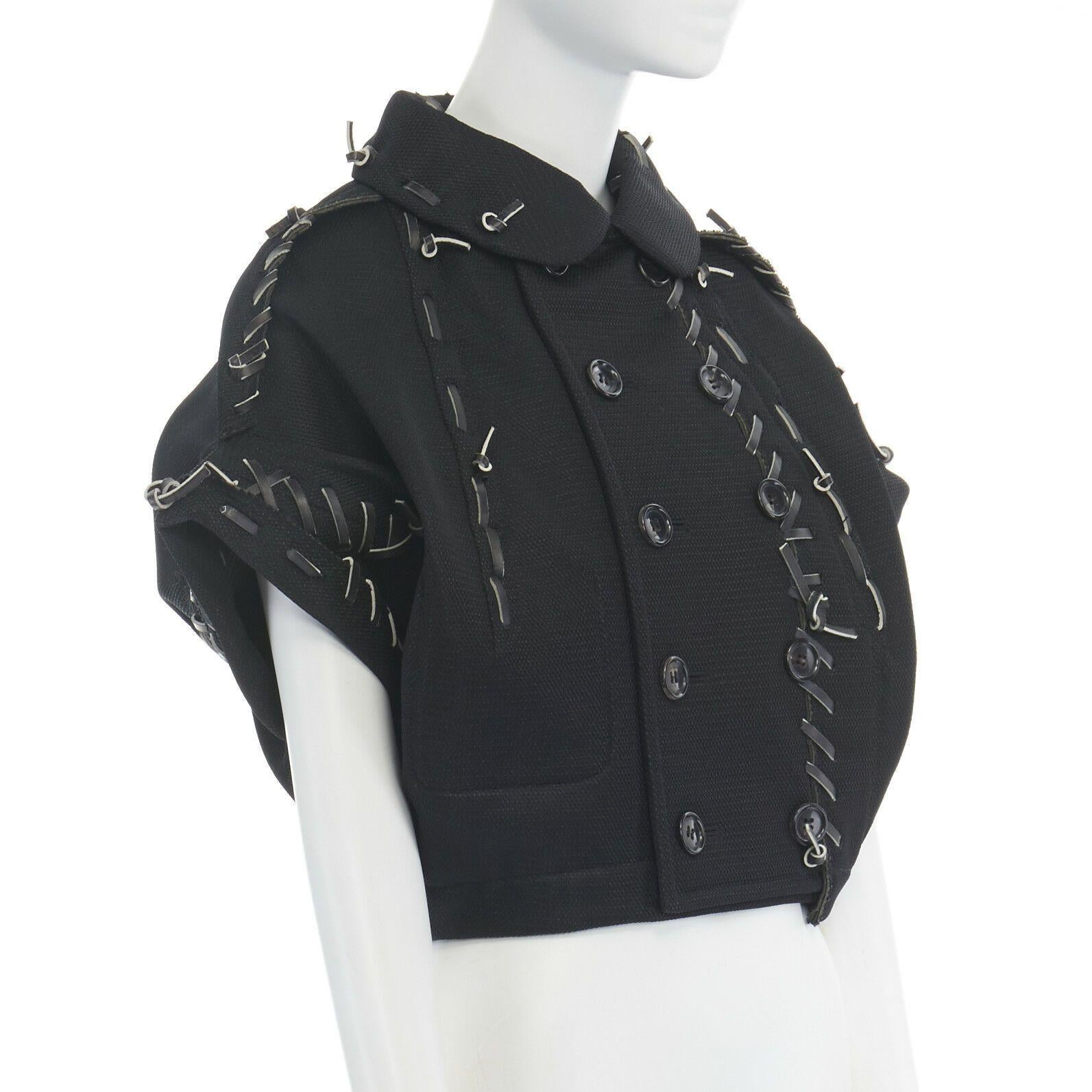 Black runway COMME DES GARCONS AW05 black neoprene overstiched punk rounded jacket S