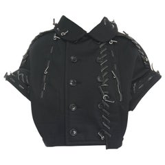 runway COMME DES GARCONS AW05 black neoprene overstiched punk rounded jacket S