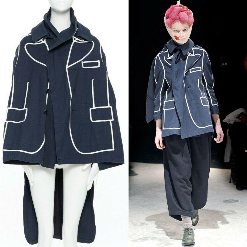 runway COMME DES GARCONS AW09 REI KAWAKUBO navy blue trompe l'oeil coat jacket S 7