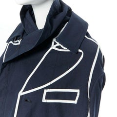 runway COMME DES GARCONS AW09 REI KAWAKUBO navy blue trompe l'oeil coat jacket S