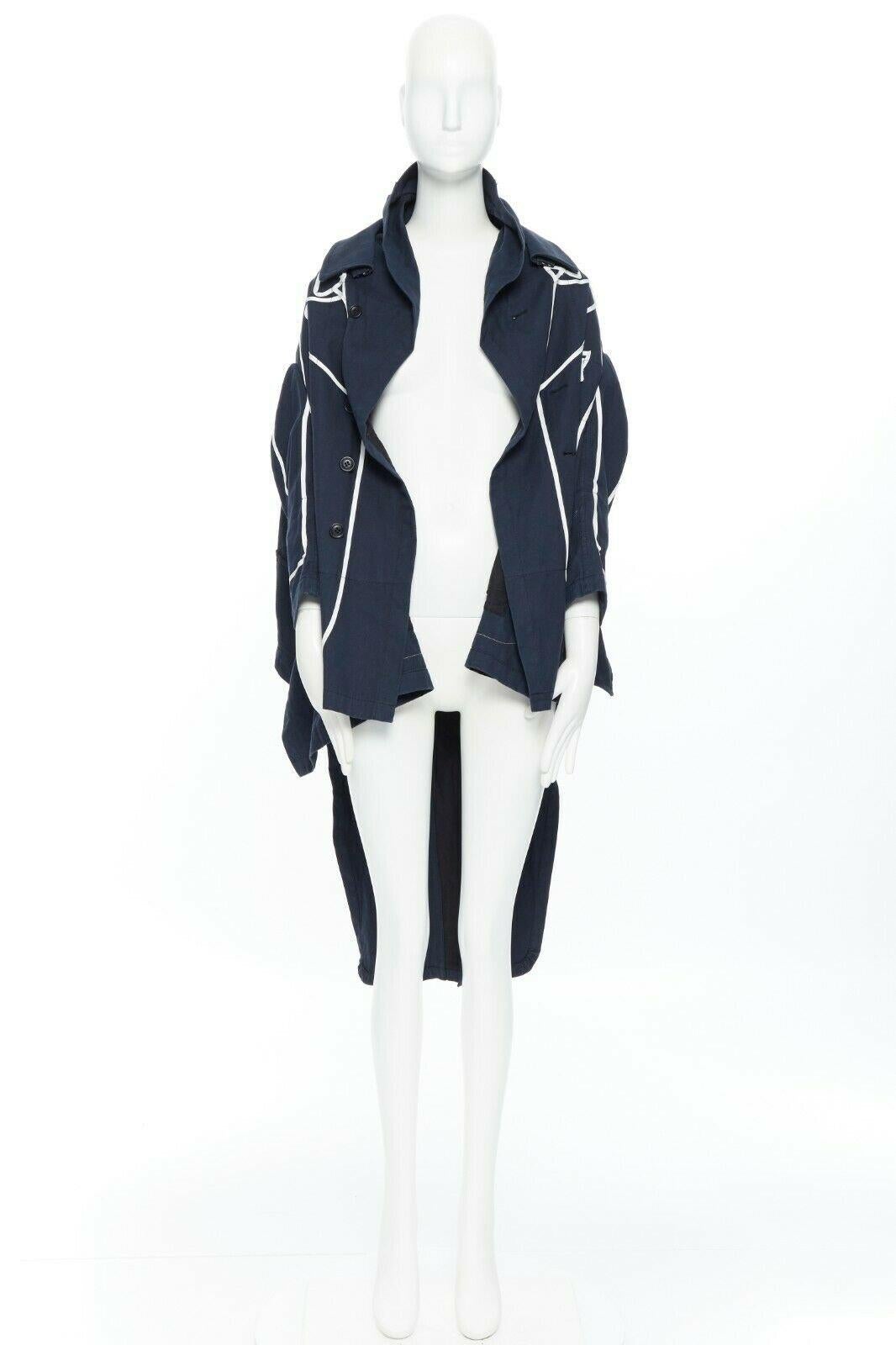 runway COMME DES GARCONS AW09 REI KAWAKUBO navy blue trompe l'oeil coat jacket S In Good Condition For Sale In Hong Kong, NT