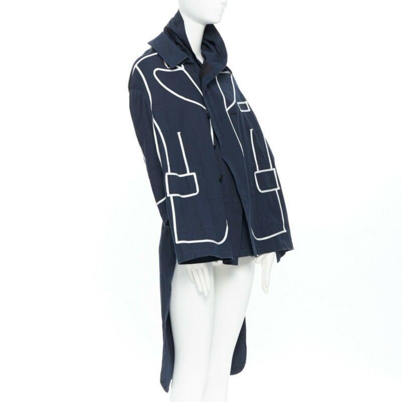 runway COMME DES GARCONS AW09 REI KAWAKUBO navy blue trompe l'oeil coat jacket S In Good Condition In Hong Kong, NT