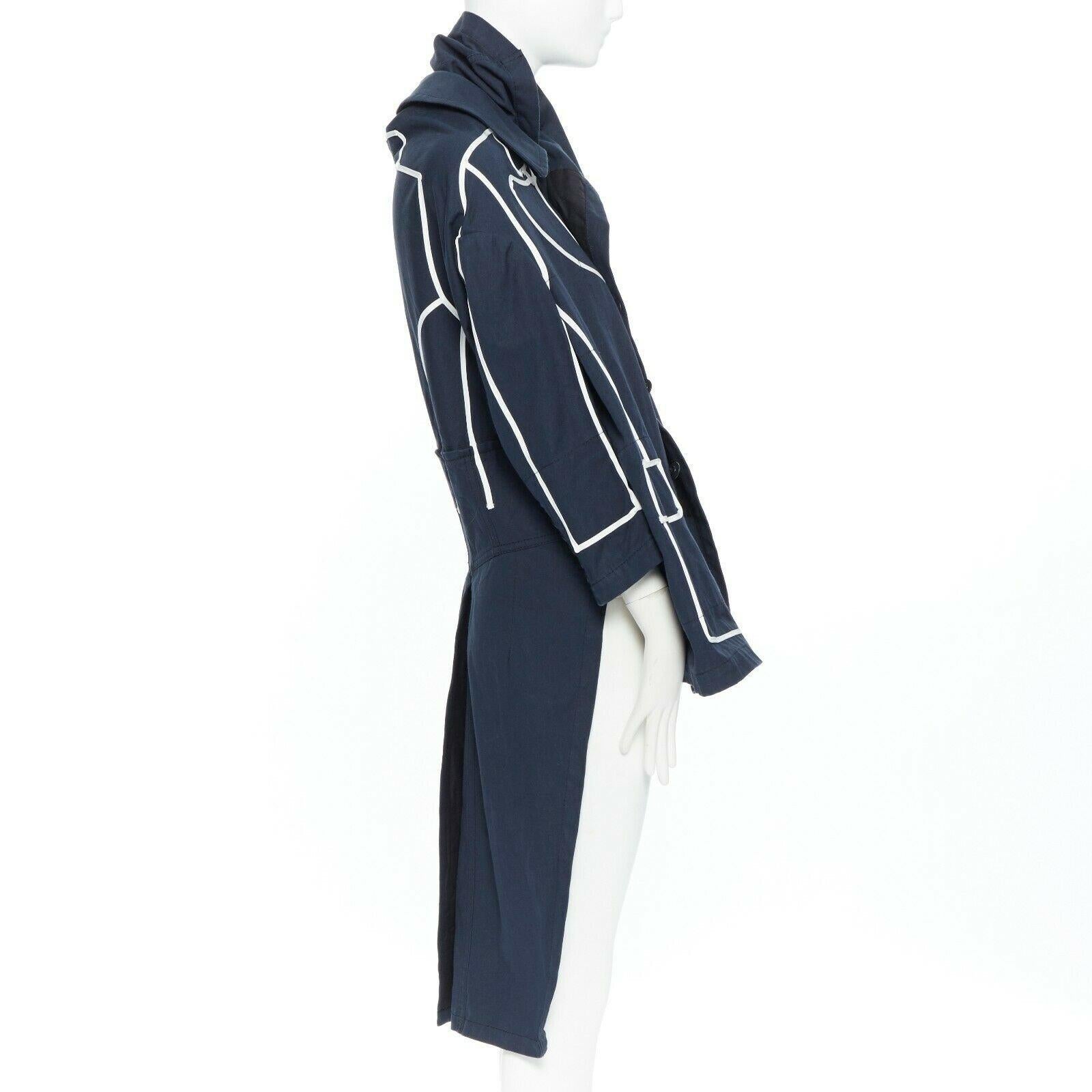 Women's runway COMME DES GARCONS AW09 REI KAWAKUBO navy blue trompe l'oeil coat jacket S For Sale