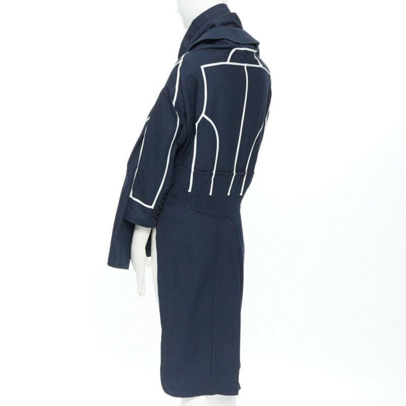 runway COMME DES GARCONS AW09 REI KAWAKUBO navy blue trompe l'oeil coat jacket S 2