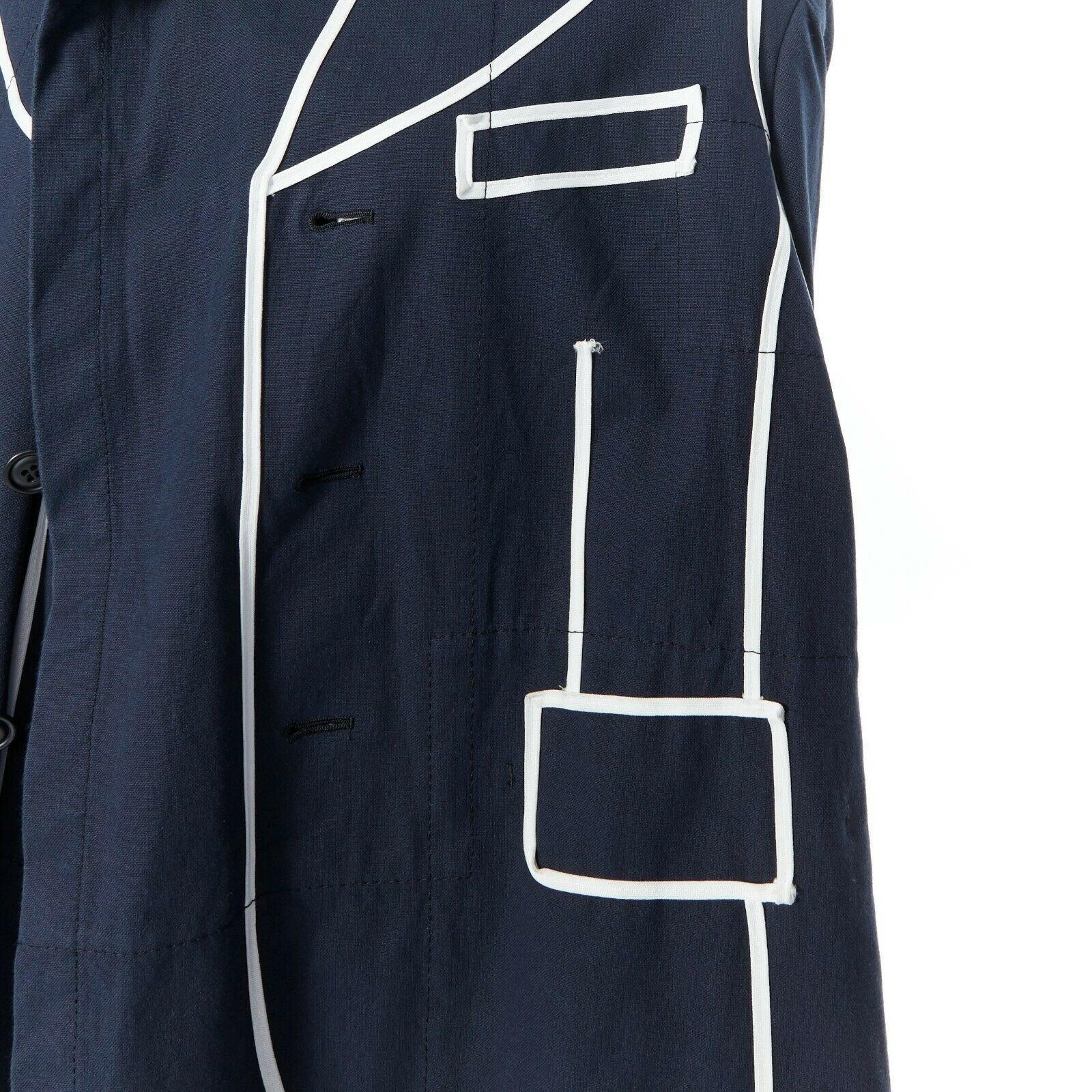 runway COMME DES GARCONS AW09 REI KAWAKUBO navy blue trompe l'oeil coat jacket S For Sale 3