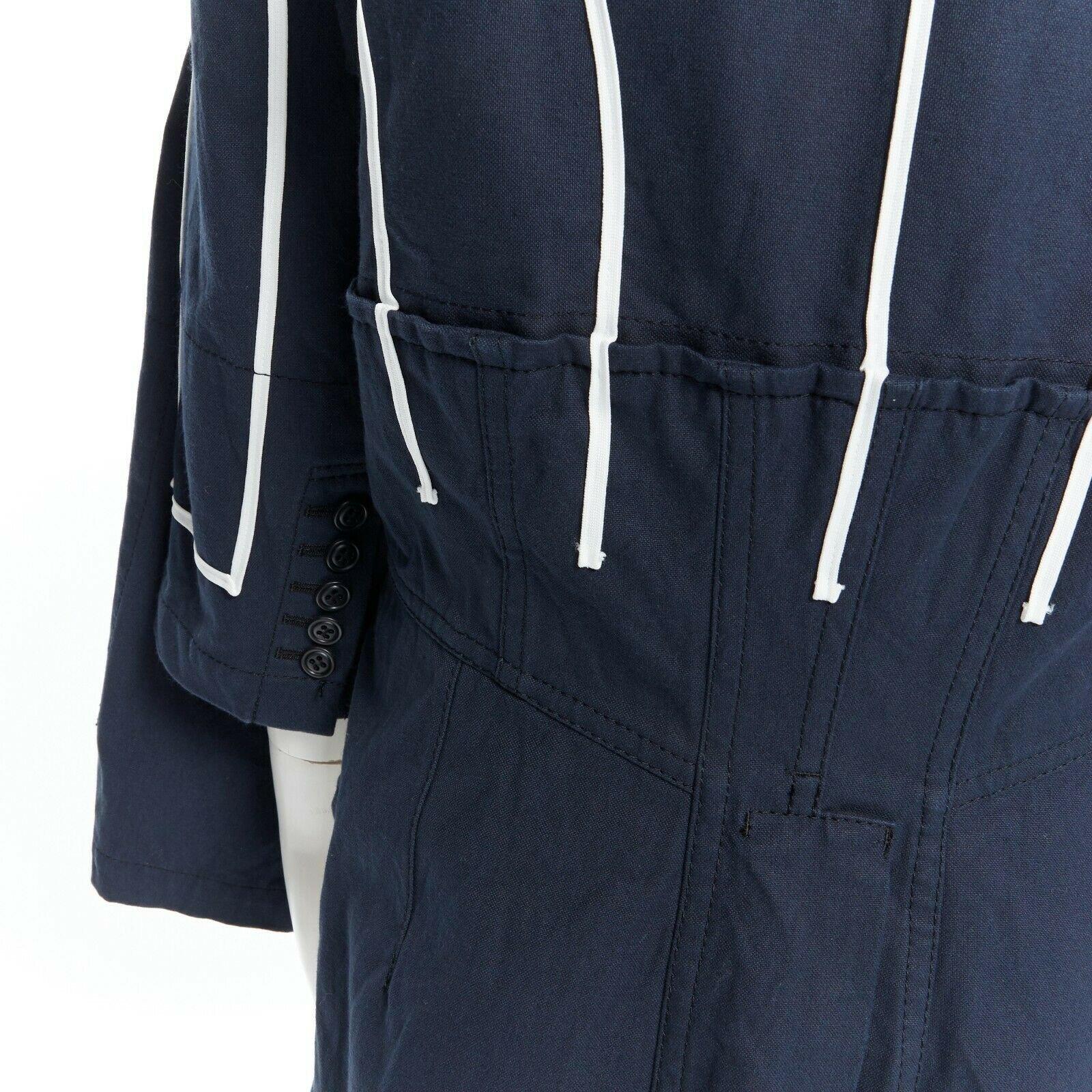 runway COMME DES GARCONS AW09 REI KAWAKUBO navy blue trompe l'oeil coat jacket S For Sale 4