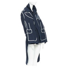 runway COMME DES GARCONS AW09 REI KAWAKUBO navy blue trompe l'oeil coat jacket S