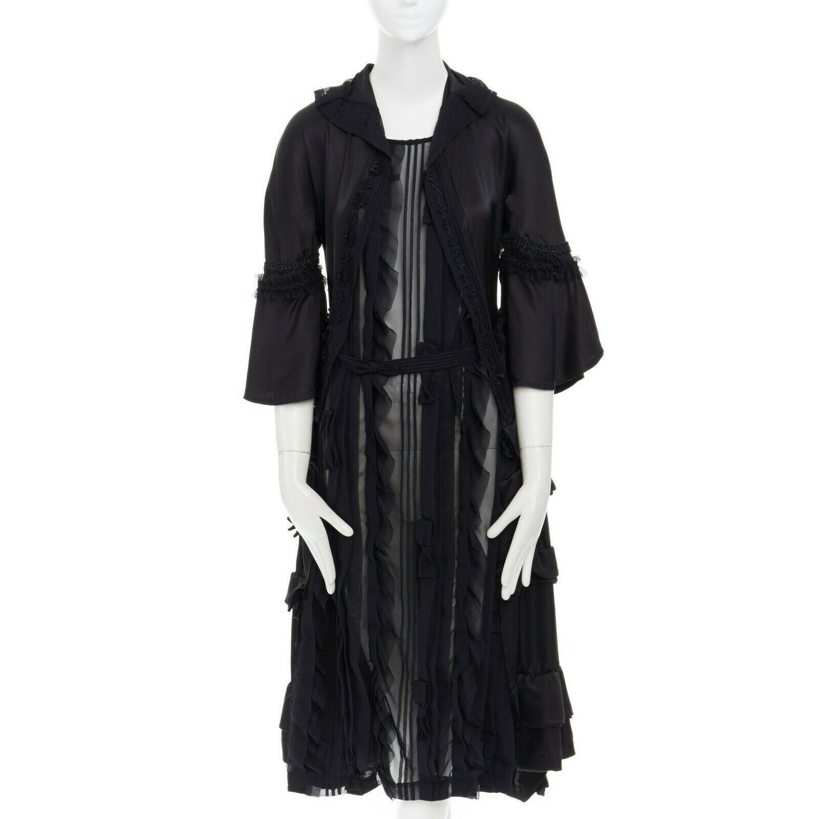 runway COMME DES GARCONS Broken Bride AW05 black victorian ruffle silk dress S In Excellent Condition In Hong Kong, NT
