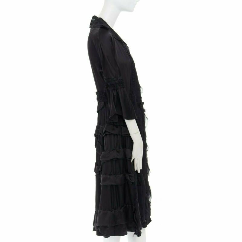 De las mujeres pasarela COMME DES GARCONS Broken Bride AW05 vestido victoriano negro de seda con volantes S en venta