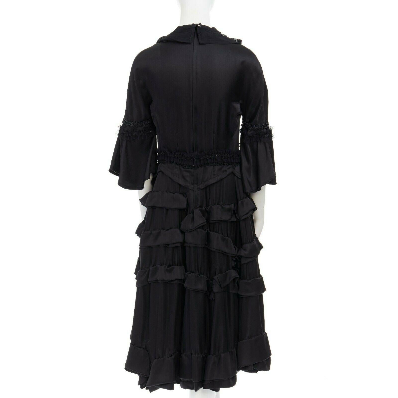 Women's runway COMME DES GARCONS Broken Bride AW05 black victorian ruffle silk dress S