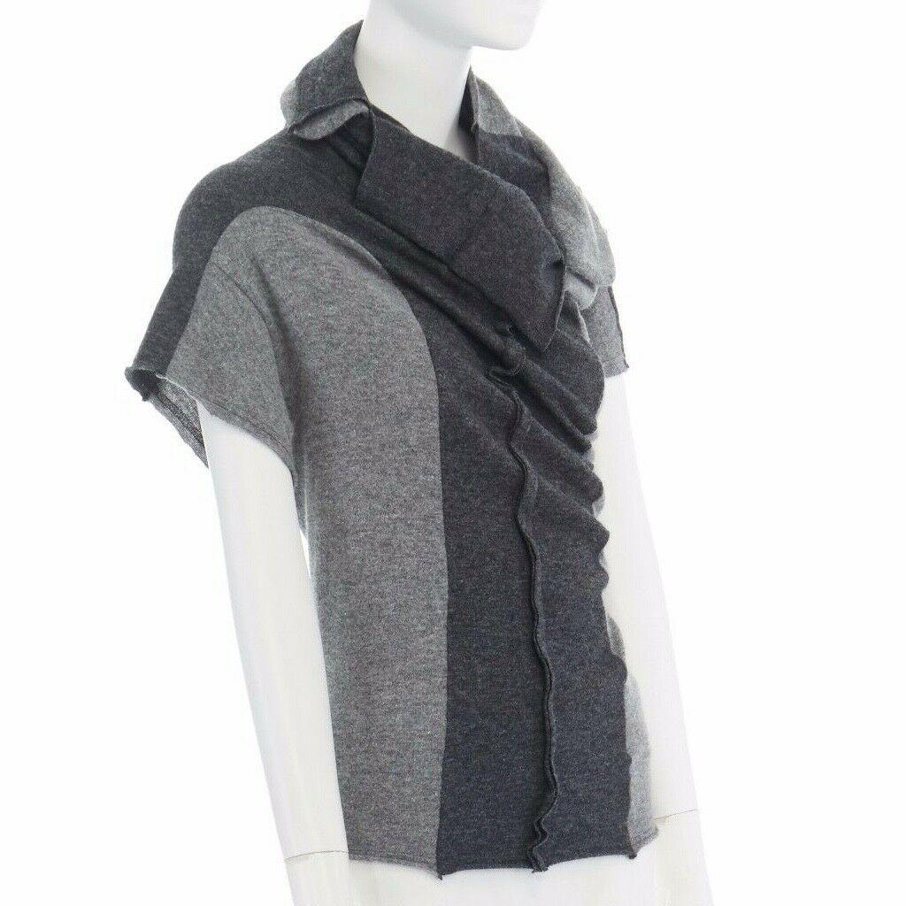 runway COMME DES GARCONS grey angora mix blend wrap draped neck colorblock top M In Excellent Condition In Hong Kong, NT