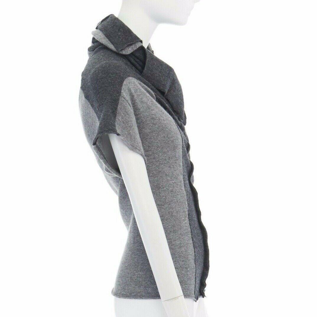 Women's runway COMME DES GARCONS grey angora mix blend wrap draped neck colorblock top M