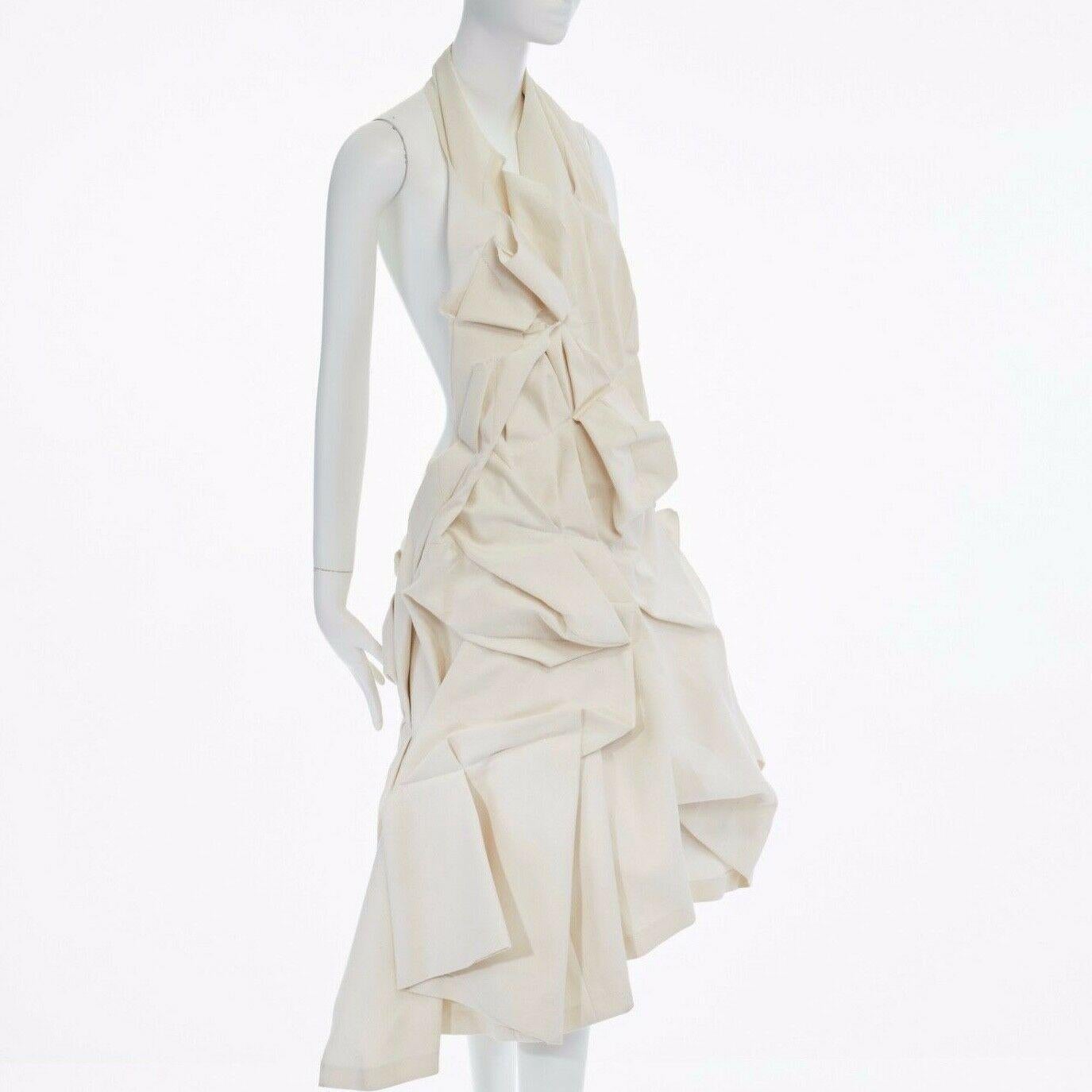 Beige runway COMME DES GARCONS SS13 cream raw cotton bundled halter backless dress