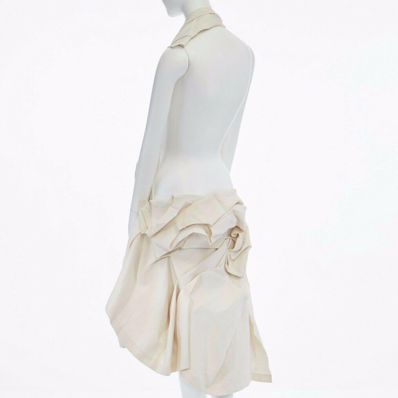 Women's runway COMME DES GARCONS SS13 cream raw cotton bundled halter backless dress