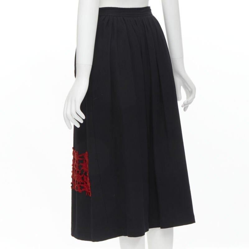 Runway COMME DES GARCONS Vintage 1988 black wool braid red embroidery skirt M For Sale 1