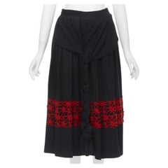Runway COMME DES GARCONS Vintage 1988 black wool braid red embroidery skirt M