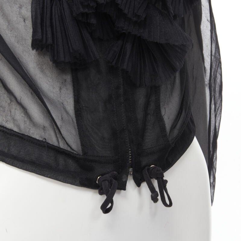 Runway COMME DES GARCONS Vintage 1990 black sheer pleated ruffle bomber jacket S For Sale 7