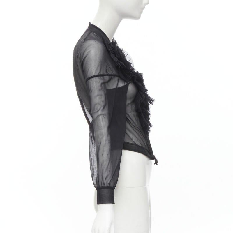 Women's Runway COMME DES GARCONS Vintage 1990 black sheer pleated ruffle bomber jacket S For Sale