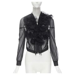 Runway COMME DES GARCONS Vintage 1990 black sheer pleated ruffle bomber jacket S