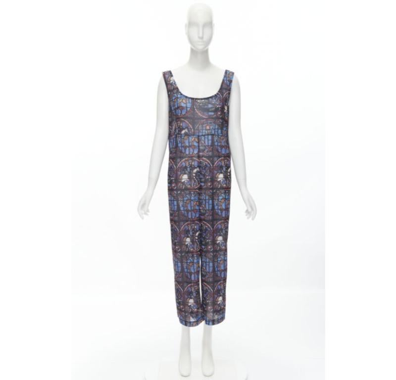 Runway COMME DES GARCONS Vintage 1990 Church Stained Glass print jumpsuit M For Sale 5