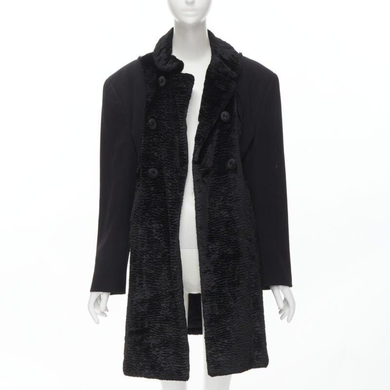 Black Runway COMME DES GARCONS Vintage 1993 faux fur deconstructed oversized coat XL For Sale