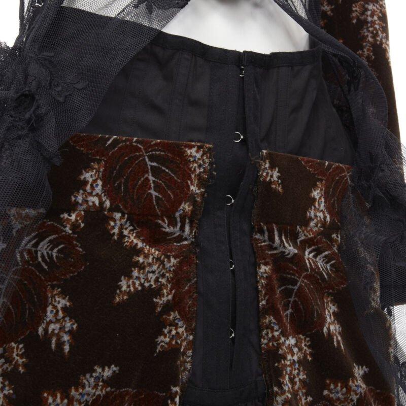 Runway COMME DES GARCONS Vintage brown velvet floral mesh coat corset skirt  S For Sale 5