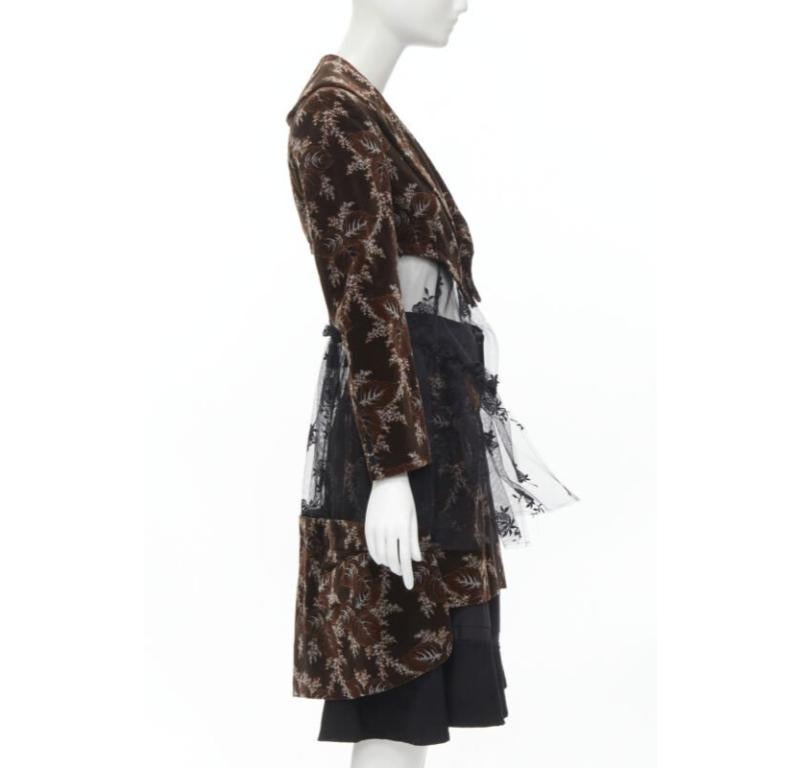 Runway COMME DES GARCONS Vintage brown velvet floral mesh coat corset skirt  S In Excellent Condition For Sale In Hong Kong, NT