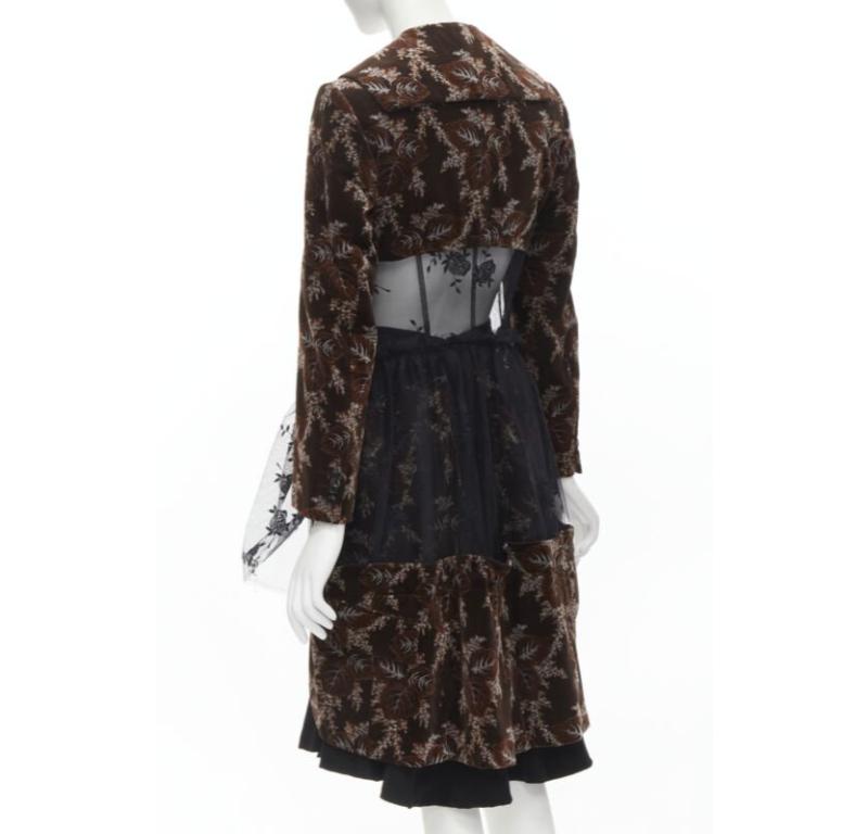 Runway COMME DES GARCONS Vintage brown velvet floral mesh coat corset skirt  S For Sale 1