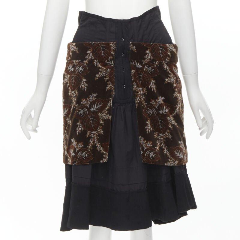 Runway COMME DES GARCONS Vintage brown velvet floral mesh coat corset skirt  S For Sale 3