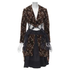 Runway COMME DES GARCONS Vintage brown velvet floral mesh coat corset skirt  S