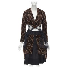 Défilé COMME DES GARCONS Vintage Manteau corset en velours marron à maille florale  S
