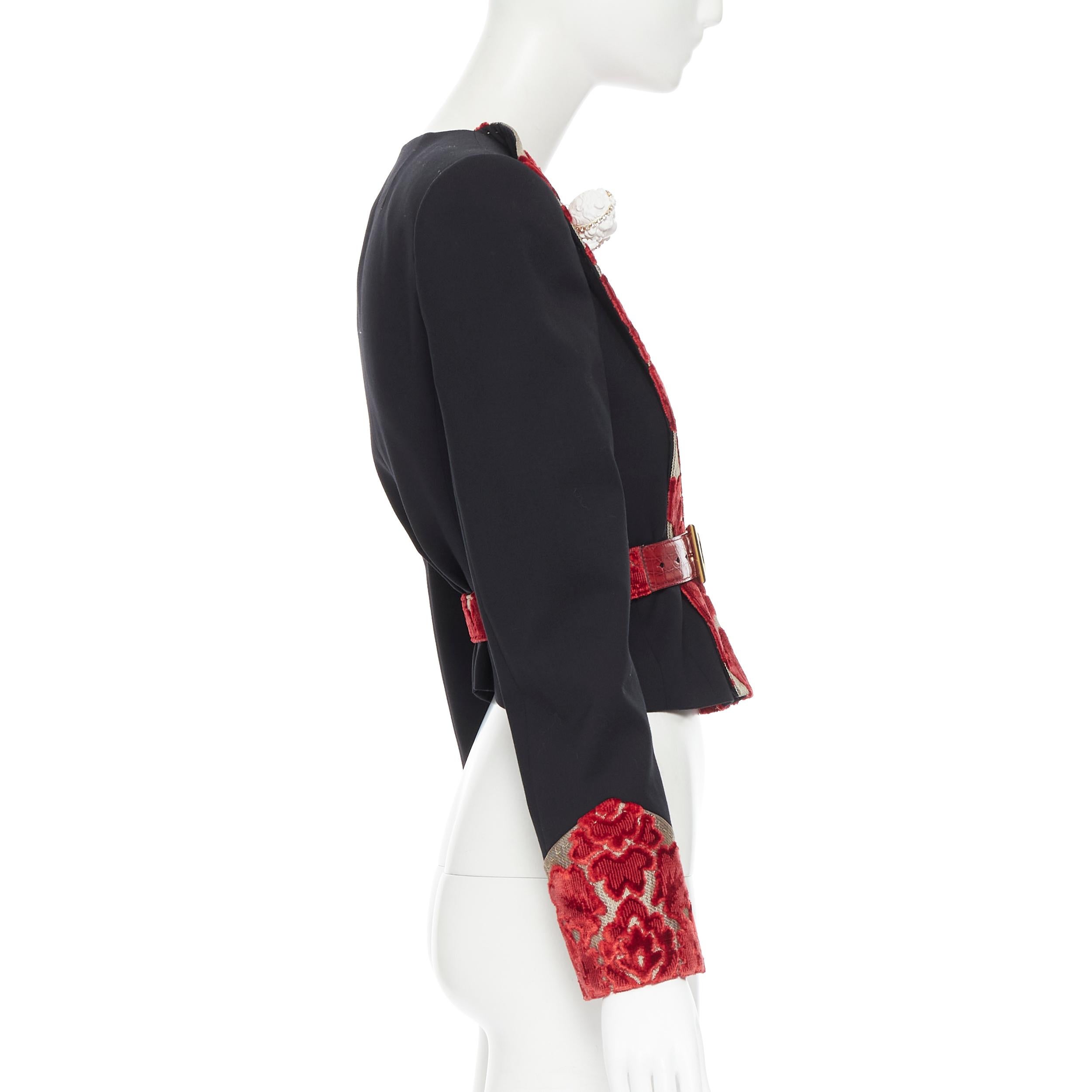 De las mujeres pasarela DOLCE GABBANA lana negra oro rojo terciopelo broche querubín blazer con cinturón IT40