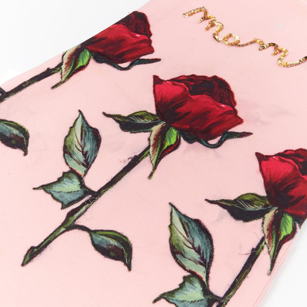 Rose défilé DOLCE GABBANA rose cristal bouton rose patch floral A-line mini robe 4Y