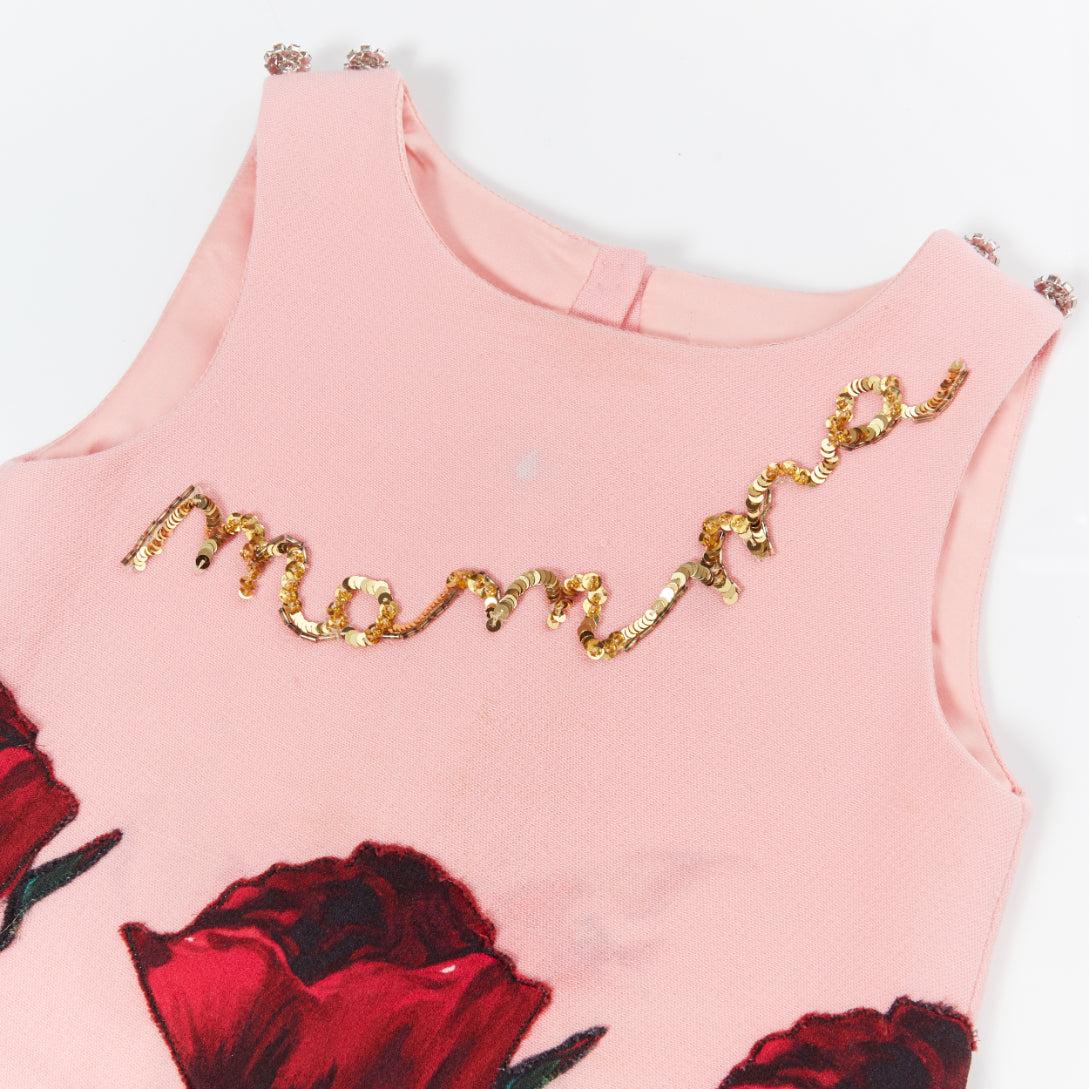 défilé DOLCE GABBANA rose cristal bouton rose patch floral A-line mini robe 4Y État moyen à Hong Kong, NT