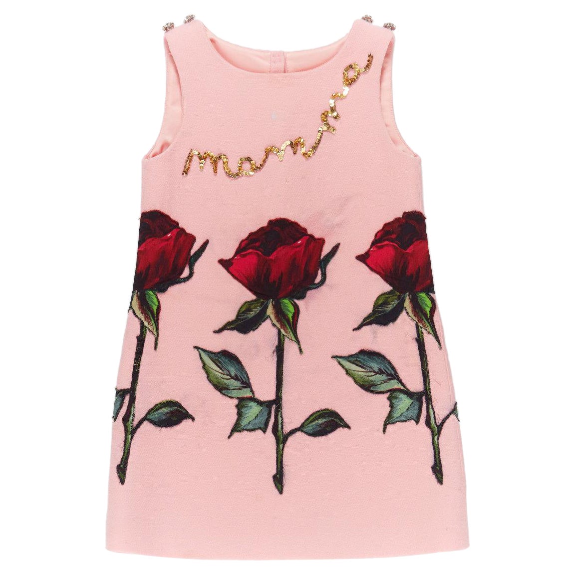 défilé DOLCE GABBANA rose cristal bouton rose patch floral A-line mini robe 4Y