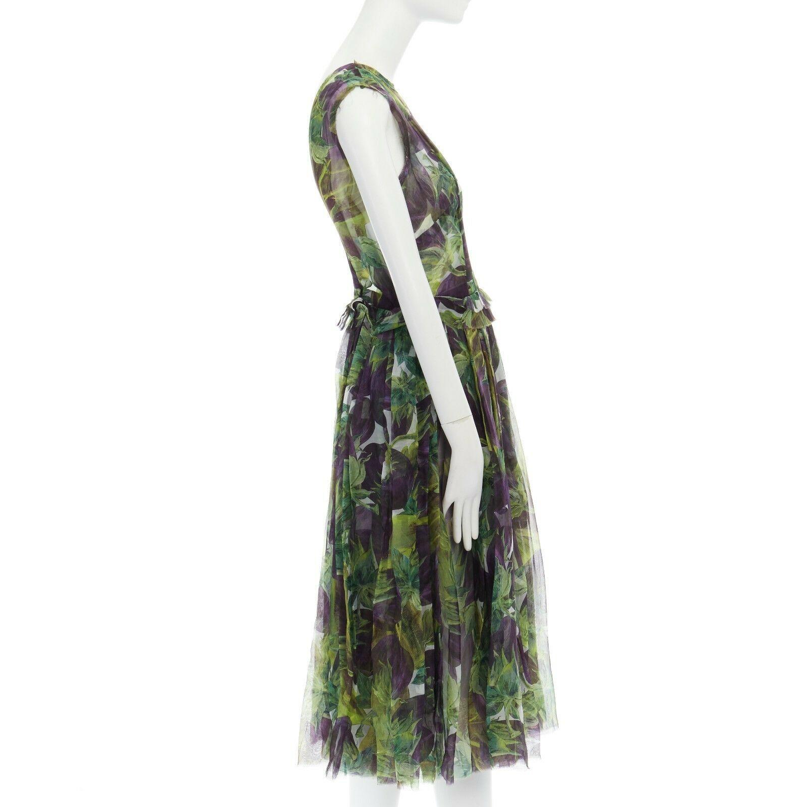 Black runway DOLCE GABBANA SS12 eggplant print silk organza dress IT40 US2 UK8 FR36 S