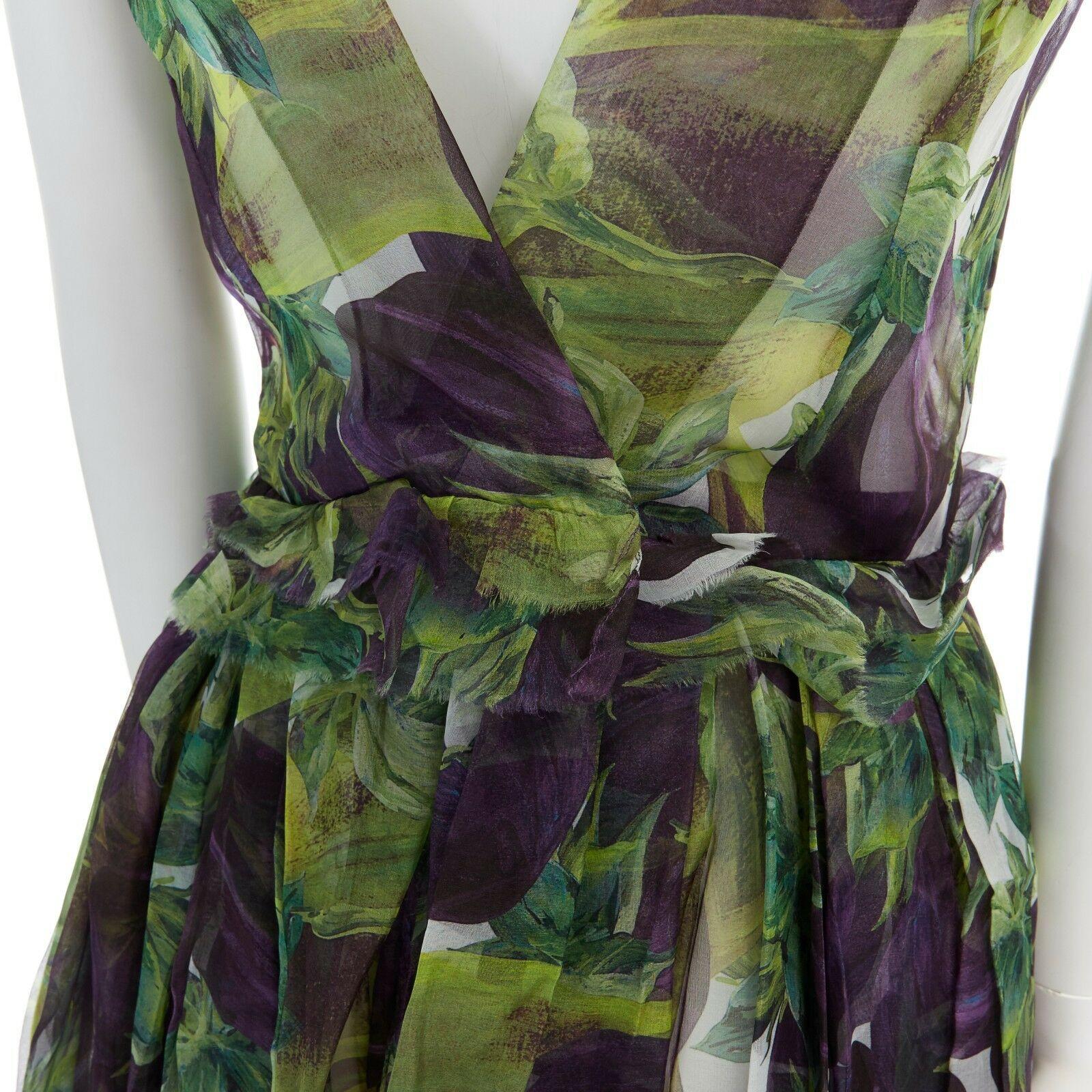 runway DOLCE GABBANA SS12 eggplant print silk organza dress IT40 US2 UK8 FR36 S 2