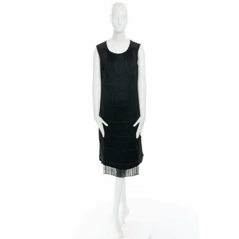 runway DRIES VAN NOTEN 2013 black fringe trim silk flapper dress FR38 US6 S For Sale 5