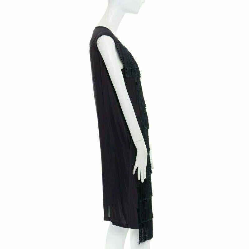 runway DRIES VAN NOTEN 2013 black fringe trim silk flapper dress FR38 US6 S In Excellent Condition For Sale In Hong Kong, NT