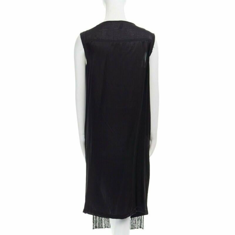 Women's runway DRIES VAN NOTEN 2013 black fringe trim silk flapper dress FR38 US6 S For Sale