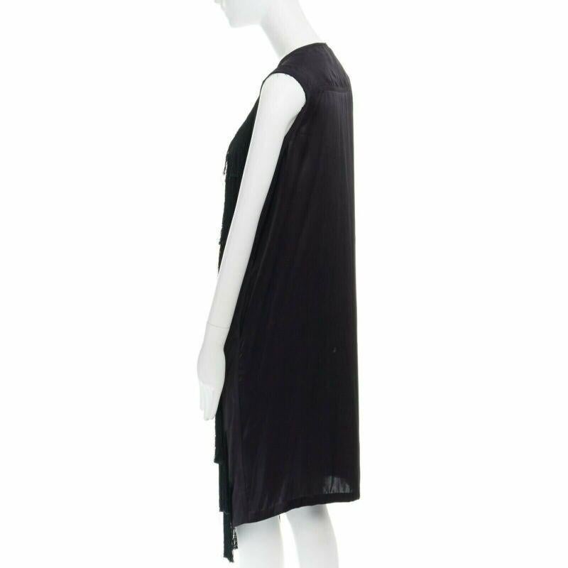 runway DRIES VAN NOTEN 2013 black fringe trim silk flapper dress FR38 US6 S For Sale 1