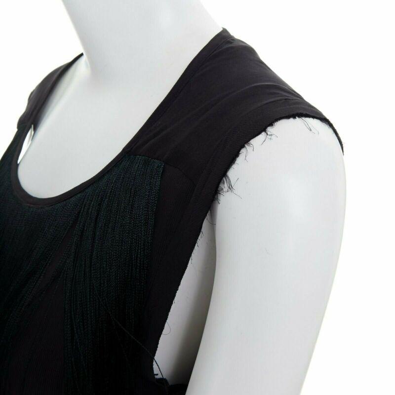 runway DRIES VAN NOTEN 2013 black fringe trim silk flapper dress FR38 US6 S For Sale 2