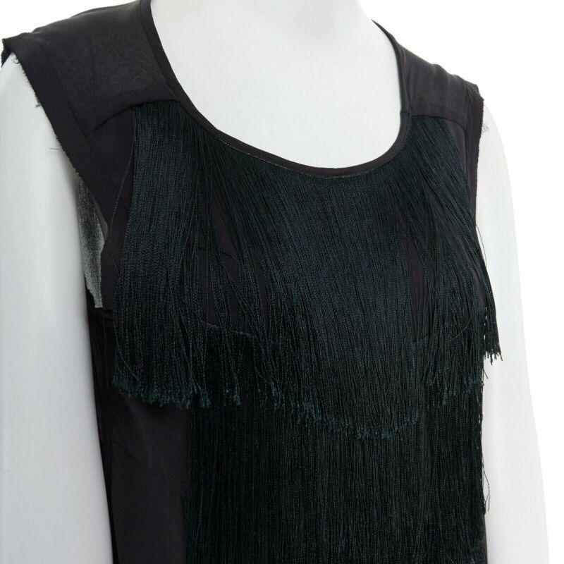 runway DRIES VAN NOTEN 2013 black fringe trim silk flapper dress FR38 US6 S For Sale 3