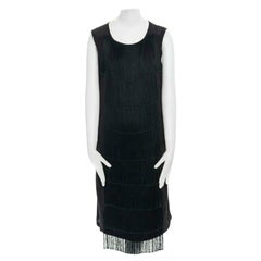 runway DRIES VAN NOTEN 2013 black fringe trim silk flapper dress FR38 US6 S